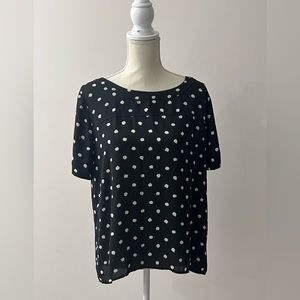 LOFT Black Polka Dot Short Sleeve Blouse
